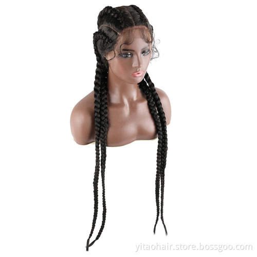 FZY Braid Hair Wig Synthetic Hair African American Box Black Wigs Wholesale 4 Long Box Braided 360 Lace Wigs For Black Women
